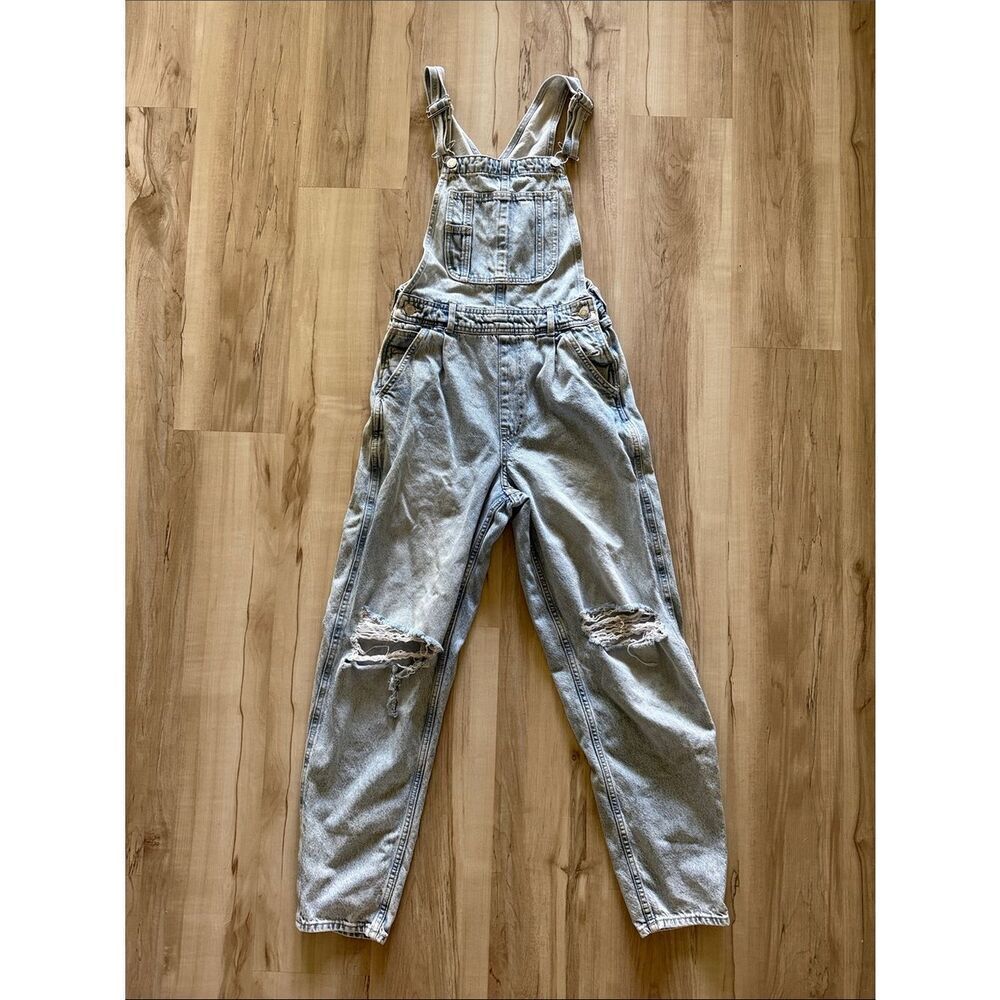 H&M Light Blue Distressed Denim Overalls
